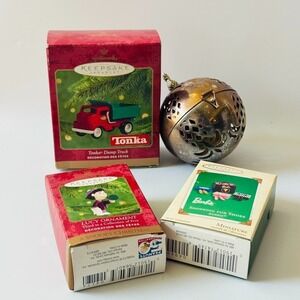 Lot Of 4 Merry Tonka Lucy Barbie Lenox Hallmark VTG 90s Christmas Ornaments